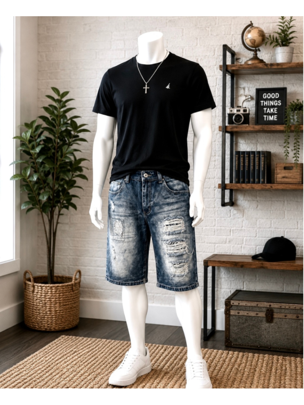 Men's Brooklyn Xpress Distressed Jean Shorts Blue Waist 34